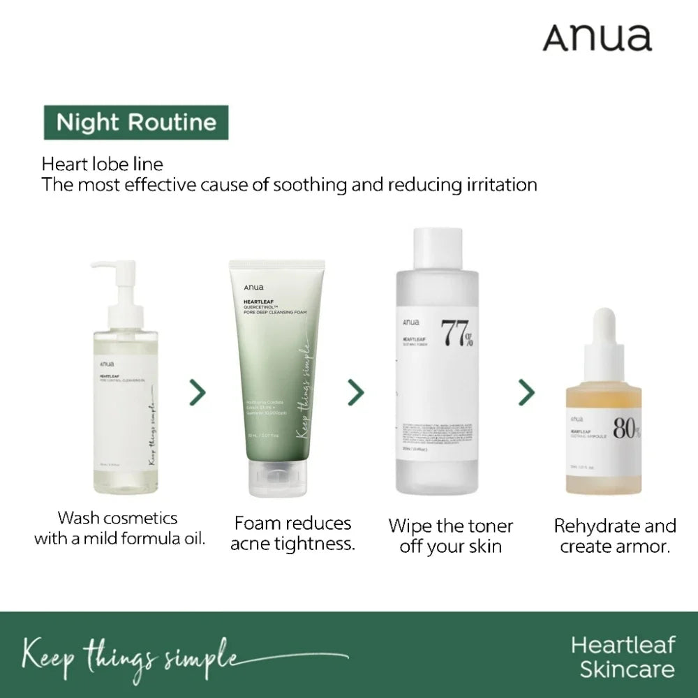 Anua Heartleaf Cleanser / Toner / Cleansing Oil / Intense calming cream / Moisture soothing ampoule / Toner Pad Korea skincare